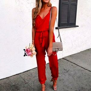 Red strap jumpsuit.